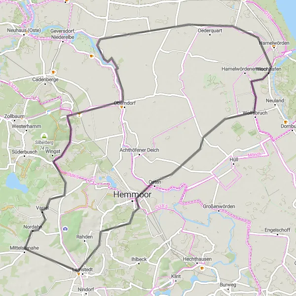 Map miniature of "Olympic Dreams" cycling inspiration in Lüneburg, Germany. Generated by Tarmacs.app cycling route planner