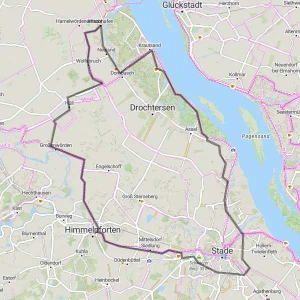Karten-Miniaturansicht der Radinspiration "Küstenrundweg Wischhafen" in Lüneburg, Germany. Erstellt vom Tarmacs.app-Routenplaner für Radtouren