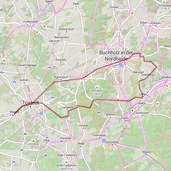 Map miniature of "Wistedt Loop (Gravel)" cycling inspiration in Lüneburg, Germany. Generated by Tarmacs.app cycling route planner