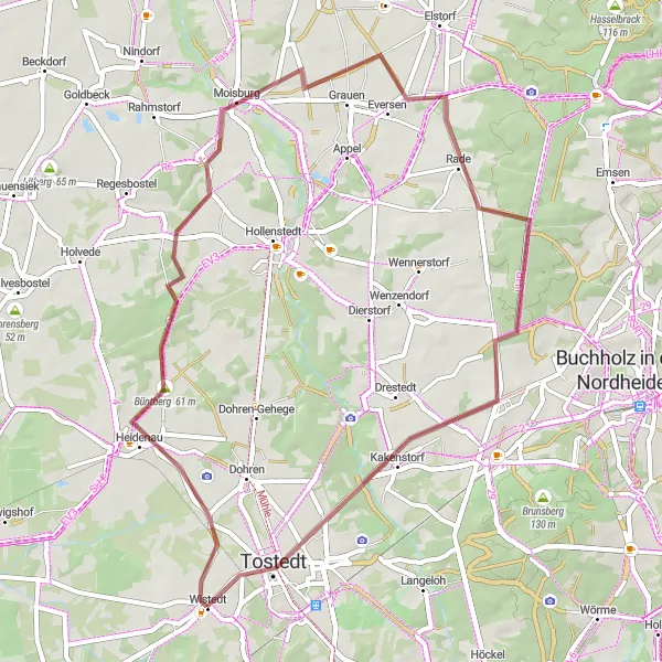 Karten-Miniaturansicht der Radinspiration "Gravel-Entdeckungstour um Heidenau" in Lüneburg, Germany. Erstellt vom Tarmacs.app-Routenplaner für Radtouren