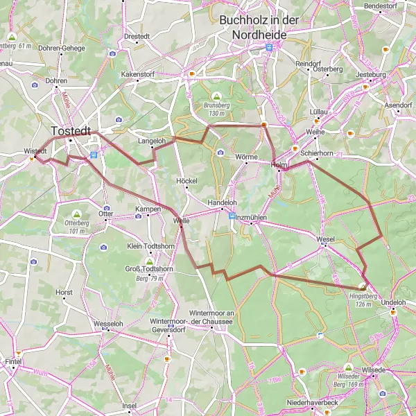 Map miniature of "Wistedt to Hanstedt Gravel Journey" cycling inspiration in Lüneburg, Germany. Generated by Tarmacs.app cycling route planner