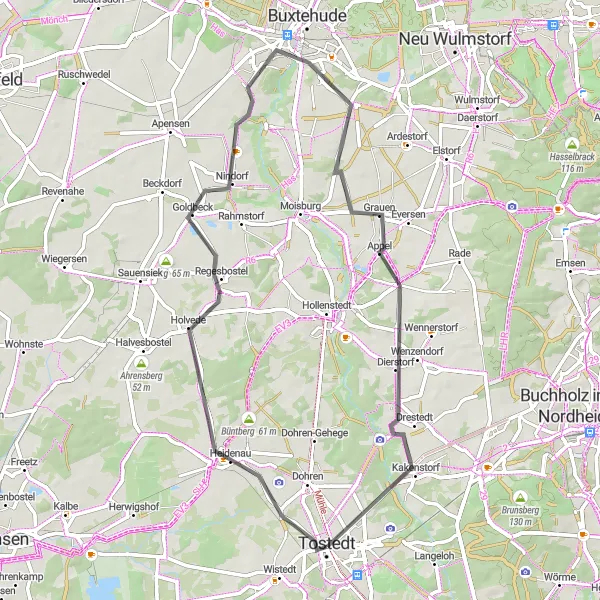 Map miniature of "Heidenau and Kakenstorf Loop" cycling inspiration in Lüneburg, Germany. Generated by Tarmacs.app cycling route planner