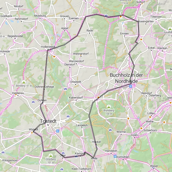 Map miniature of "Hollenstedt and Otter Exploration" cycling inspiration in Lüneburg, Germany. Generated by Tarmacs.app cycling route planner