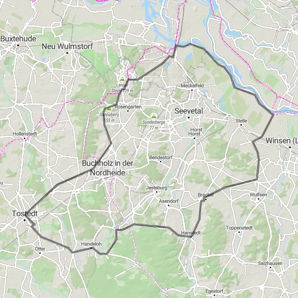 Map miniature of "Lüneburger Heide Loop" cycling inspiration in Lüneburg, Germany. Generated by Tarmacs.app cycling route planner