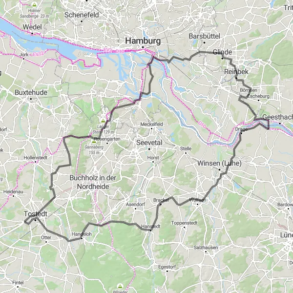 Karten-Miniaturansicht der Radinspiration "Abenteuerliche Radrunde in der Nähe von Wistedt" in Lüneburg, Germany. Erstellt vom Tarmacs.app-Routenplaner für Radtouren