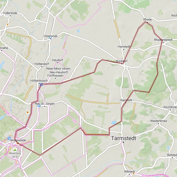 Map miniature of "Breddorf and Hepstedt Gravel Ride" cycling inspiration in Lüneburg, Germany. Generated by Tarmacs.app cycling route planner