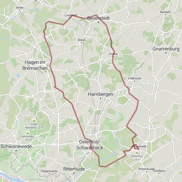 Map miniature of "Neu Helgoland Loop" cycling inspiration in Lüneburg, Germany. Generated by Tarmacs.app cycling route planner