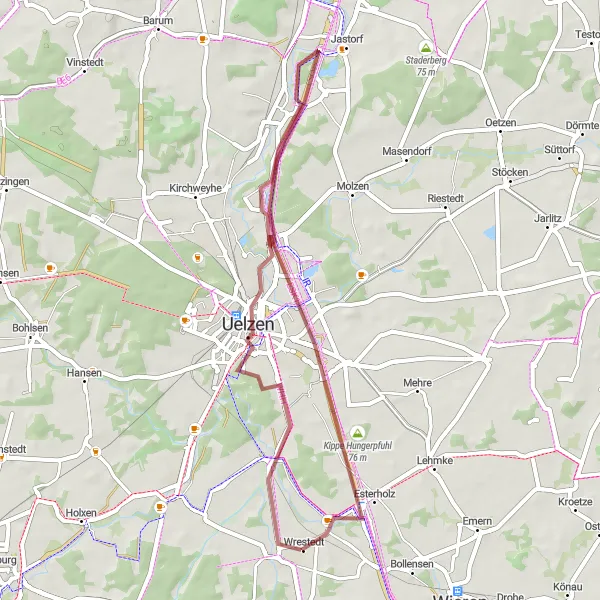 Map miniature of "Emmendorf Forest Loop" cycling inspiration in Lüneburg, Germany. Generated by Tarmacs.app cycling route planner