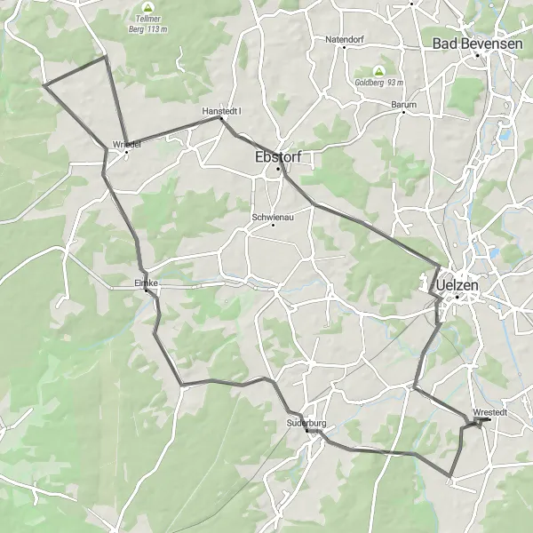 Karten-Miniaturansicht der Radinspiration "Rund um Suderburg" in Lüneburg, Germany. Erstellt vom Tarmacs.app-Routenplaner für Radtouren