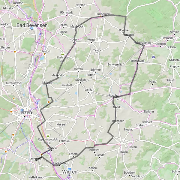 Map miniature of "Nature Wonders Ride" cycling inspiration in Lüneburg, Germany. Generated by Tarmacs.app cycling route planner