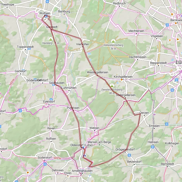Karten-Miniaturansicht der Radinspiration "Natur pur: Von Garstedt nach Salzhausen" in Lüneburg, Germany. Erstellt vom Tarmacs.app-Routenplaner für Radtouren