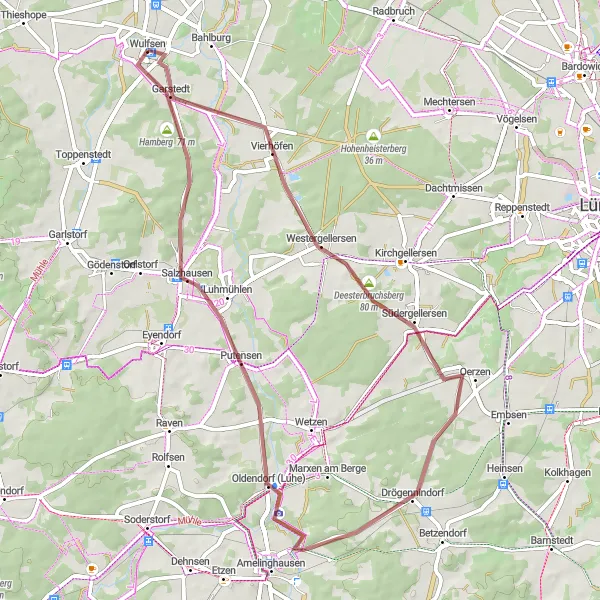 Map miniature of "Garstedt and surroundings" cycling inspiration in Lüneburg, Germany. Generated by Tarmacs.app cycling route planner