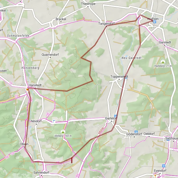 Karten-Miniaturansicht der Radinspiration "Gravelabenteuer rund um Wulfsen" in Lüneburg, Germany. Erstellt vom Tarmacs.app-Routenplaner für Radtouren