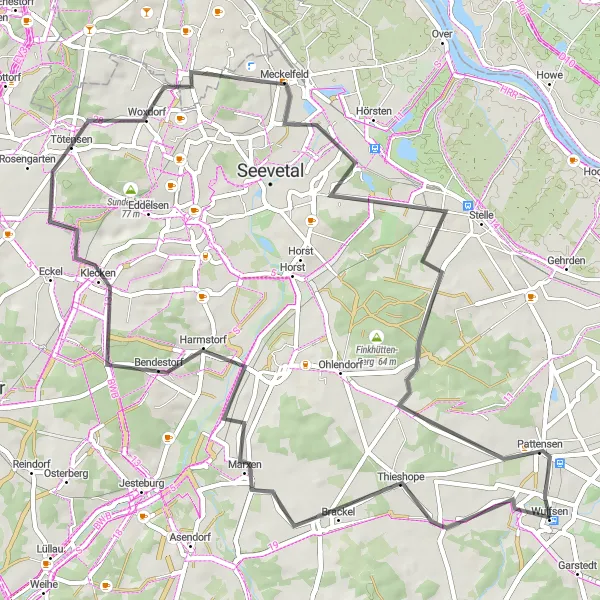 Map miniature of "Wulfsen to Die Hallonen" cycling inspiration in Lüneburg, Germany. Generated by Tarmacs.app cycling route planner