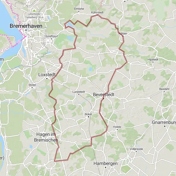 Map miniature of "Wulsbüttel to Hoope Gravel Route" cycling inspiration in Lüneburg, Germany. Generated by Tarmacs.app cycling route planner