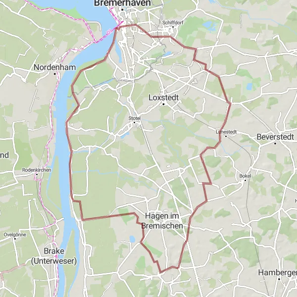 Map miniature of "Scenic Route from Wulsbüttel to Bremerhaven" cycling inspiration in Lüneburg, Germany. Generated by Tarmacs.app cycling route planner