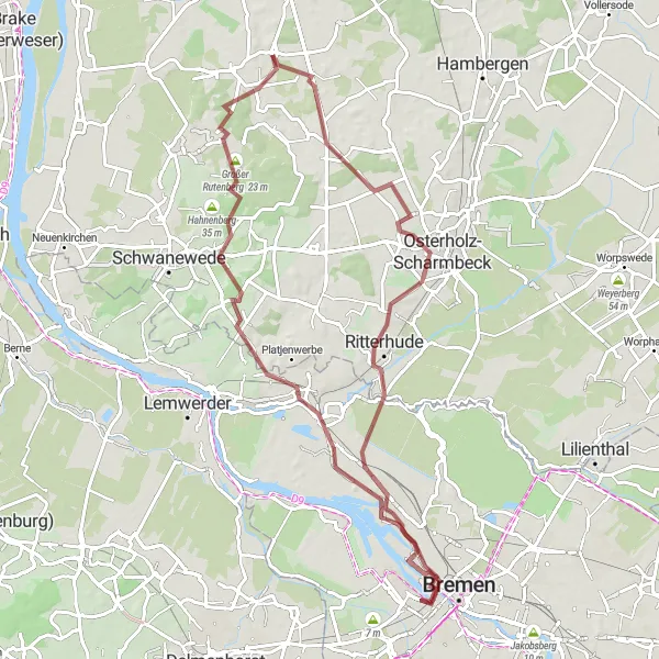 Map miniature of "Gravel Adventure" cycling inspiration in Lüneburg, Germany. Generated by Tarmacs.app cycling route planner