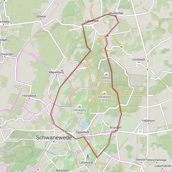 Karten-Miniaturansicht der Radinspiration "Kurze Entdeckungstour von Wulsbüttel nach Lehnstedt und zurück" in Lüneburg, Germany. Erstellt vom Tarmacs.app-Routenplaner für Radtouren
