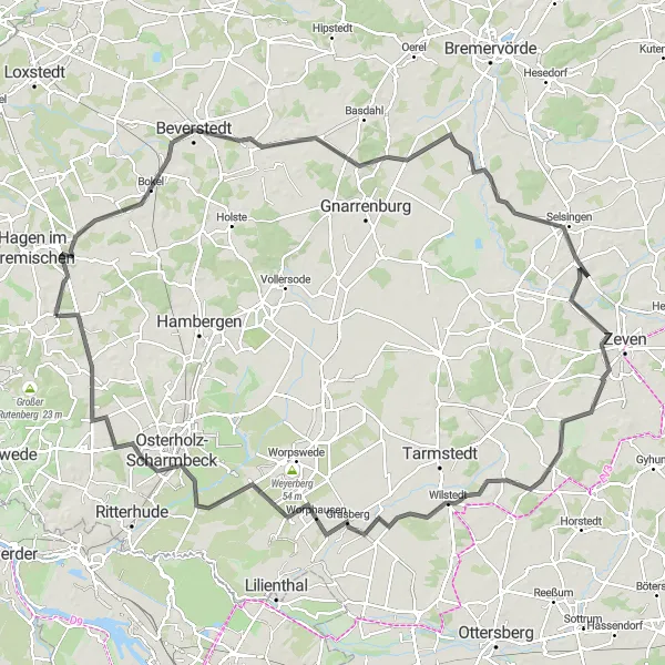 Karten-Miniaturansicht der Radinspiration "Road-Route durch Wulsbüttel und Grasberg" in Lüneburg, Germany. Erstellt vom Tarmacs.app-Routenplaner für Radtouren