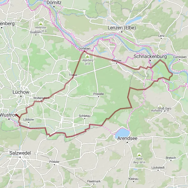 Map miniature of "Gravel Adventure: Wanzer Loop" cycling inspiration in Lüneburg, Germany. Generated by Tarmacs.app cycling route planner