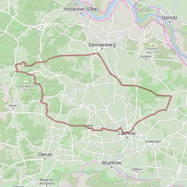 Map miniature of "Zernien Loop" cycling inspiration in Lüneburg, Germany. Generated by Tarmacs.app cycling route planner