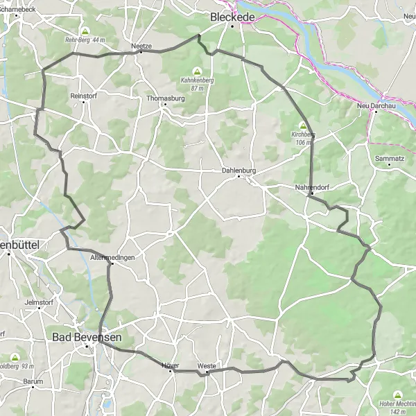 Map miniature of "Journey through Lüneburger Heide" cycling inspiration in Lüneburg, Germany. Generated by Tarmacs.app cycling route planner