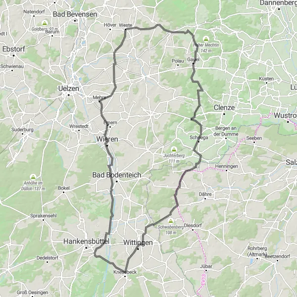 Map miniature of "The Hanstedt II Exploration" cycling inspiration in Lüneburg, Germany. Generated by Tarmacs.app cycling route planner