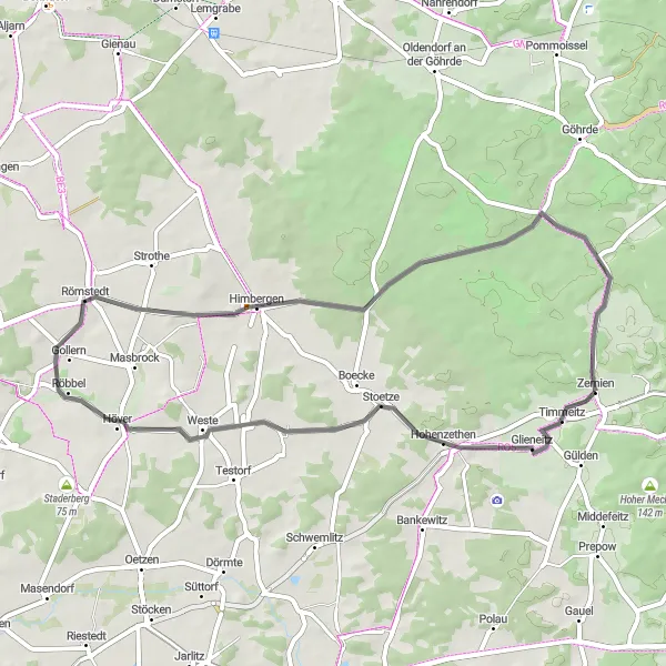 Map miniature of "Discover Rural Lüneburg" cycling inspiration in Lüneburg, Germany. Generated by Tarmacs.app cycling route planner