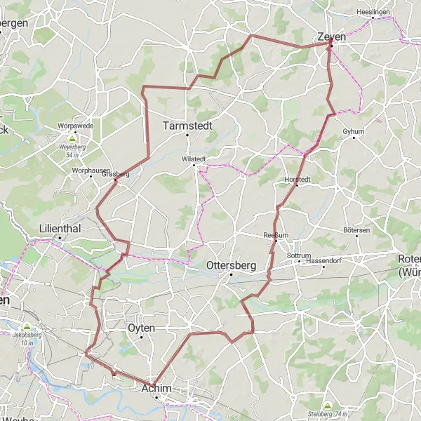 Map miniature of "Gravel Adventure" cycling inspiration in Lüneburg, Germany. Generated by Tarmacs.app cycling route planner