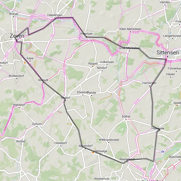 Map miniature of "Heeslingen and Aspe Route" cycling inspiration in Lüneburg, Germany. Generated by Tarmacs.app cycling route planner