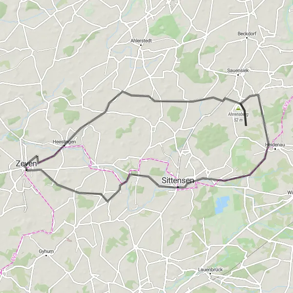 Map miniature of "Heidenau Hill Challenge" cycling inspiration in Lüneburg, Germany. Generated by Tarmacs.app cycling route planner