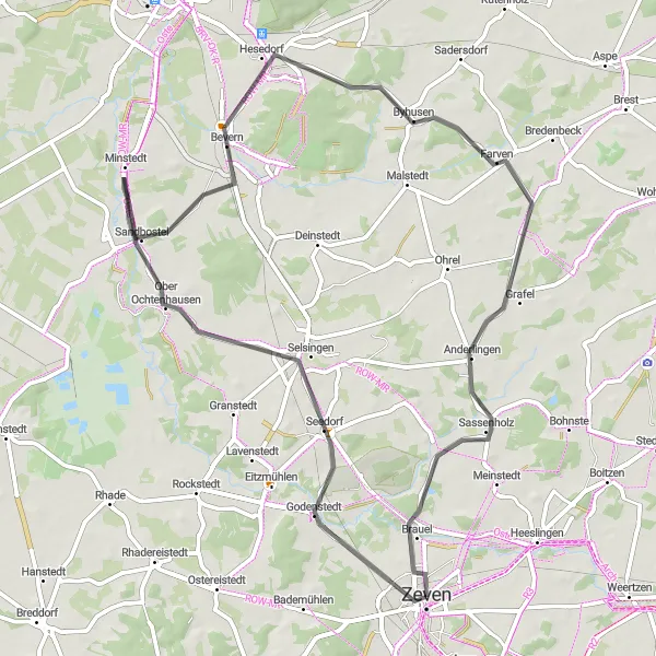 Map miniature of "Selsingen Scenic Route" cycling inspiration in Lüneburg, Germany. Generated by Tarmacs.app cycling route planner