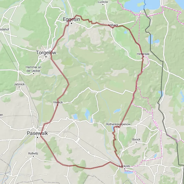 Map miniature of "Gravel Adventure: Roaming Through Nature" cycling inspiration in Mecklenburg-Vorpommern, Germany. Generated by Tarmacs.app cycling route planner