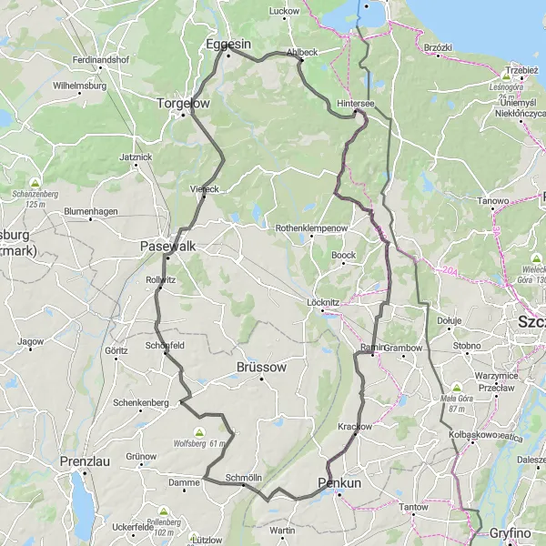 Karten-Miniaturansicht der Radinspiration "Rundtour von Ahlbeck nach Eggesin" in Mecklenburg-Vorpommern, Germany. Erstellt vom Tarmacs.app-Routenplaner für Radtouren