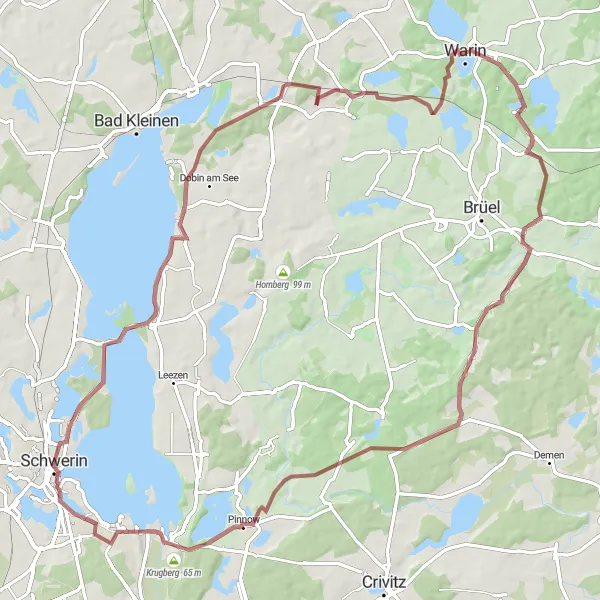 Karten-Miniaturansicht der Radinspiration "Gravel-Tour durch die Natur" in Mecklenburg-Vorpommern, Germany. Erstellt vom Tarmacs.app-Routenplaner für Radtouren