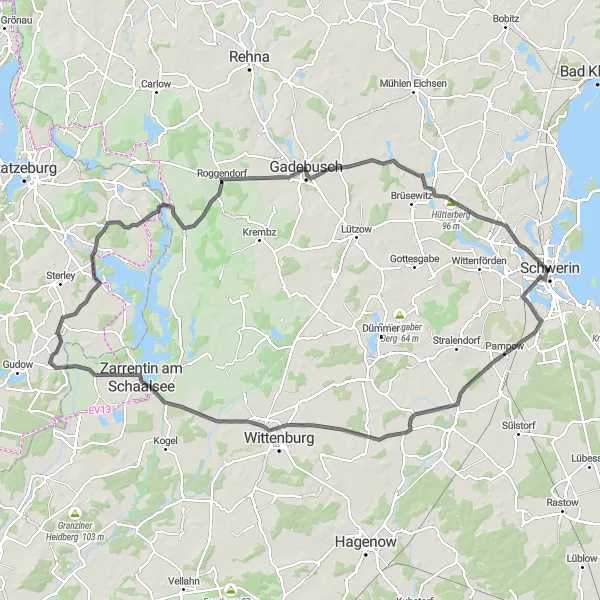 Karten-Miniaturansicht der Radinspiration "Road-Tour durch die Natur" in Mecklenburg-Vorpommern, Germany. Erstellt vom Tarmacs.app-Routenplaner für Radtouren