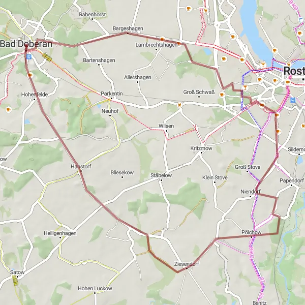 Map miniature of "Lambrechtshagen Gravel Cycling Route" cycling inspiration in Mecklenburg-Vorpommern, Germany. Generated by Tarmacs.app cycling route planner