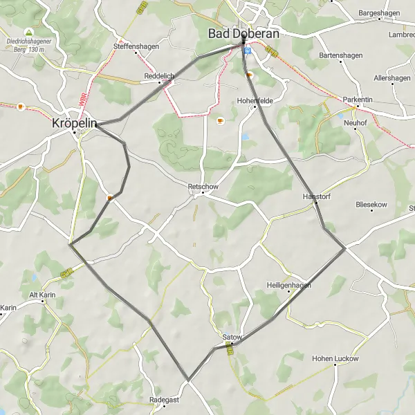 Map miniature of "Frank Zappa Denkmal Road Cycling Route" cycling inspiration in Mecklenburg-Vorpommern, Germany. Generated by Tarmacs.app cycling route planner