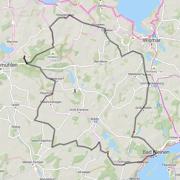 Map miniature of "Scenic Tour around Bad Kleinen" cycling inspiration in Mecklenburg-Vorpommern, Germany. Generated by Tarmacs.app cycling route planner