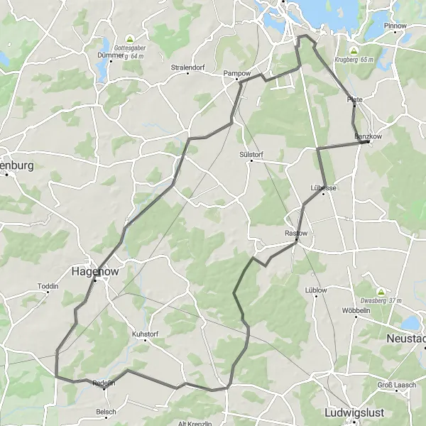Map miniature of "Hagenow Forest Loop" cycling inspiration in Mecklenburg-Vorpommern, Germany. Generated by Tarmacs.app cycling route planner