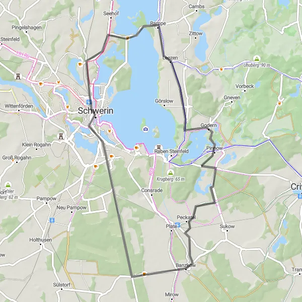 Map miniature of "Banzkow Lake Ride" cycling inspiration in Mecklenburg-Vorpommern, Germany. Generated by Tarmacs.app cycling route planner