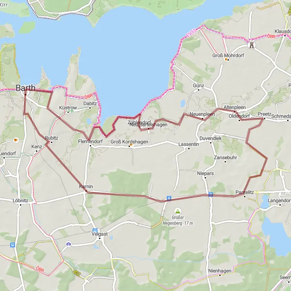 Map miniature of "Barth to Altenpleen" cycling inspiration in Mecklenburg-Vorpommern, Germany. Generated by Tarmacs.app cycling route planner