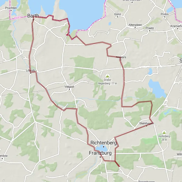 Map miniature of "Barth to Löbnitz" cycling inspiration in Mecklenburg-Vorpommern, Germany. Generated by Tarmacs.app cycling route planner