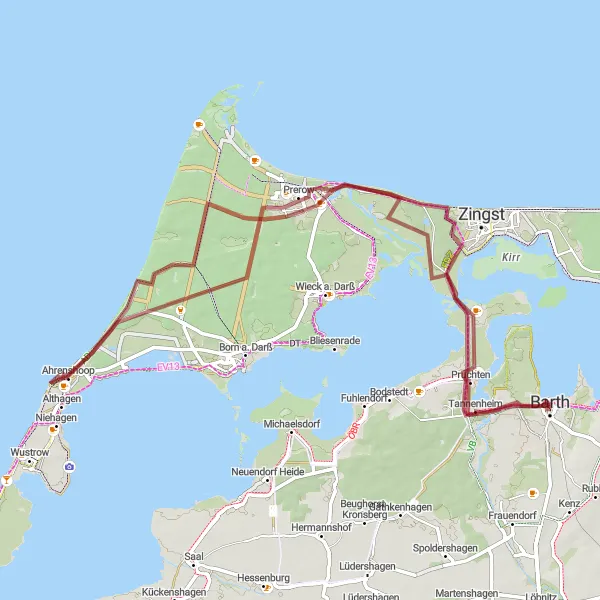 Map miniature of "Gravel Paradise" cycling inspiration in Mecklenburg-Vorpommern, Germany. Generated by Tarmacs.app cycling route planner