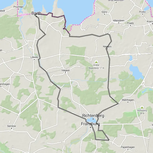 Karten-Miniaturansicht der Radinspiration "Rundfahrt von Barth" in Mecklenburg-Vorpommern, Germany. Erstellt vom Tarmacs.app-Routenplaner für Radtouren