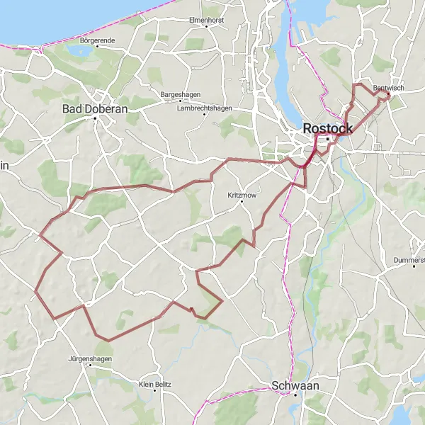 Map miniature of "Rostock Explorer" cycling inspiration in Mecklenburg-Vorpommern, Germany. Generated by Tarmacs.app cycling route planner