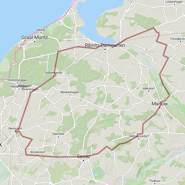 Map miniature of "Darß Peninsula Escape" cycling inspiration in Mecklenburg-Vorpommern, Germany. Generated by Tarmacs.app cycling route planner