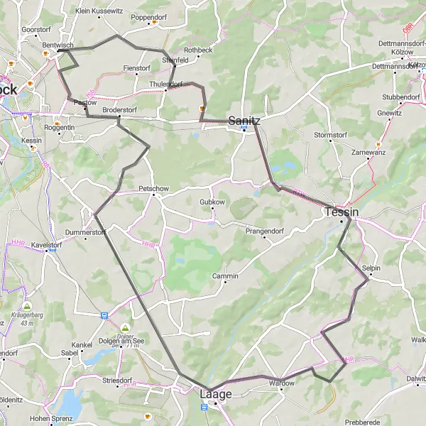 Karten-Miniaturansicht der Radinspiration "Rundtour von Bentwisch nach Wardow" in Mecklenburg-Vorpommern, Germany. Erstellt vom Tarmacs.app-Routenplaner für Radtouren