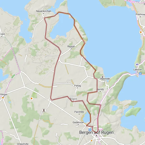 Map miniature of "Hidden Gems of Rügen" cycling inspiration in Mecklenburg-Vorpommern, Germany. Generated by Tarmacs.app cycling route planner