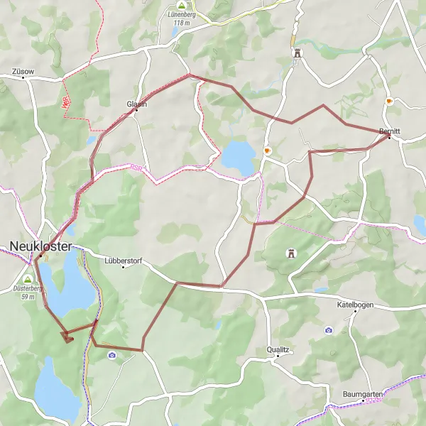 Map miniature of "Forest and Lake Delight" cycling inspiration in Mecklenburg-Vorpommern, Germany. Generated by Tarmacs.app cycling route planner